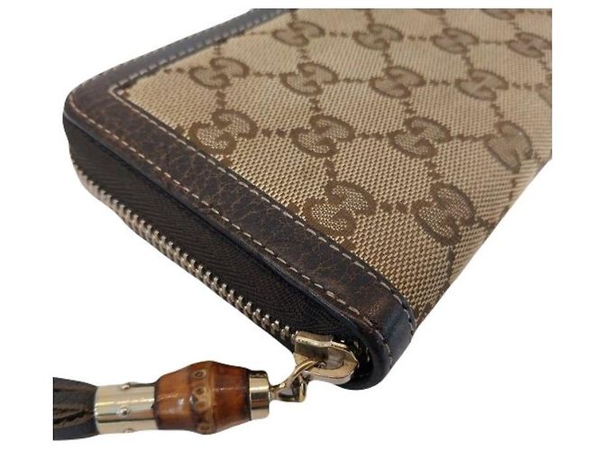 Bamboo Gucci Cartera larga con cremallera en jacquard de bambú GG Ebony Gippy Wallet Castaño - vista 6