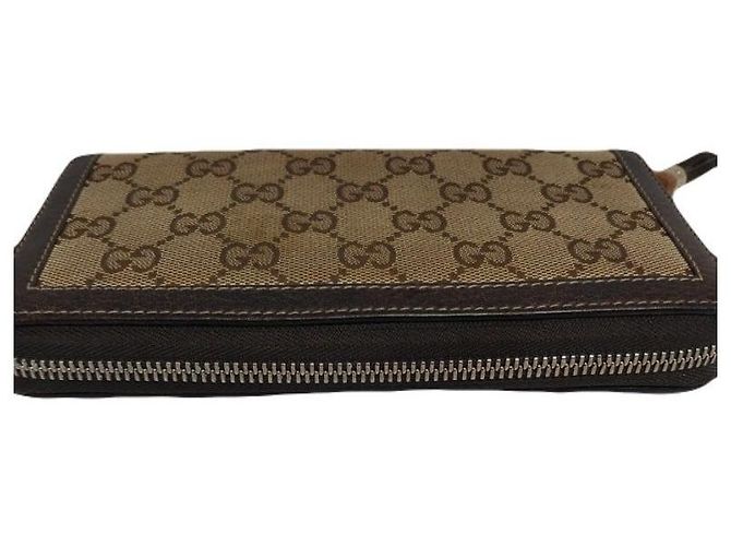 Bamboo Gucci Cartera larga con cremallera en jacquard de bambú GG Ebony Gippy Wallet Castaño - vista 7