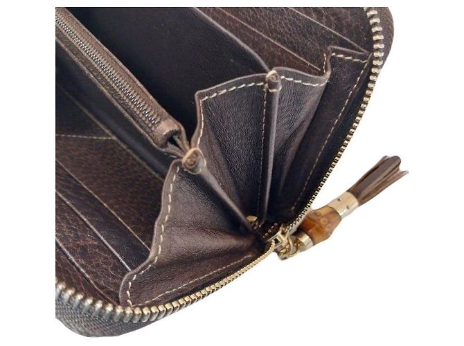 Bamboo Gucci Cartera larga con cremallera en jacquard de bambú GG Ebony Gippy Wallet Castaño - vista 8