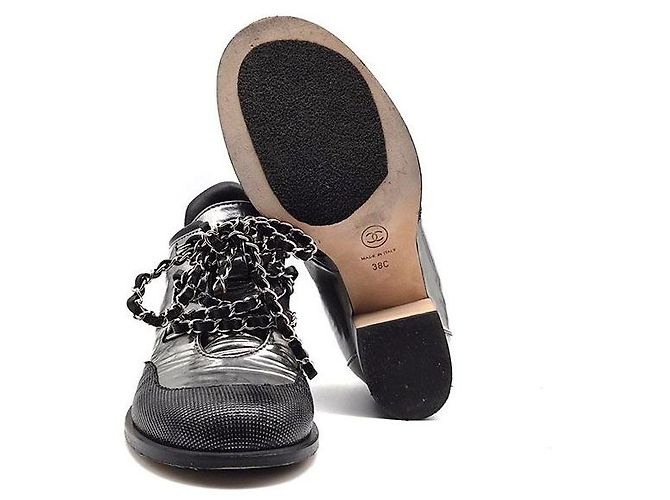 Chanel Scarpe Derby con lacci e catena Argento - vista 6