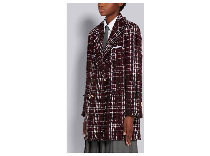 Thom Browne Chaqueta de cuadros oversize para mujer reacondicionada de doble botonadura Roja - vista 2