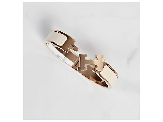 Hermès Armreif Click Blanc Cream Rose Gold Weiß - Ansicht 9