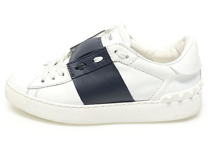 Valentino Sneakers da donna in pelle di vitello White Marine Navy con lacci nascosti - vista 3