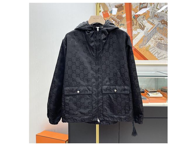 Gucci Giacca con cappuccio e zip in nylon GG Supreme Nero - vista 2
