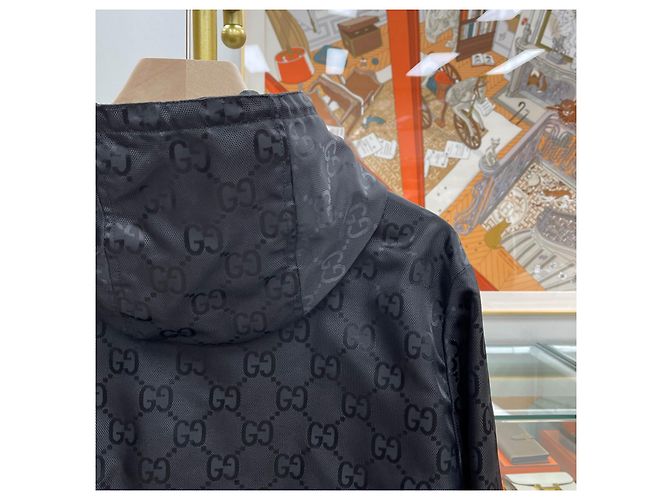 Gucci Giacca con cappuccio e zip in nylon GG Supreme Nero - vista 6
