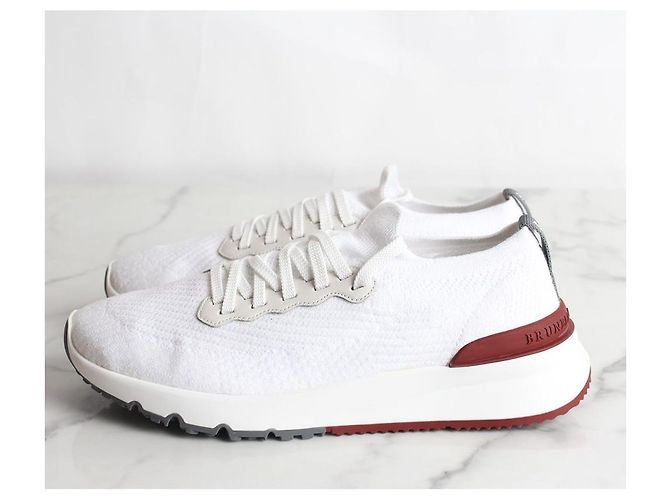 Brunello Cucinelli Tab Runner Baumwollstrick-Sneaker White Weiß - Ansicht 4