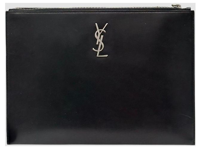 Saint Laurent Clutch in pelle monogramma total black Nero - vista 2