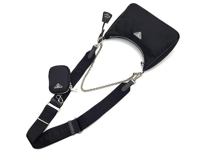 Prada Borsa Hobo in tessuto Re-Nylon con tracolla a catena Nero - vista 4
