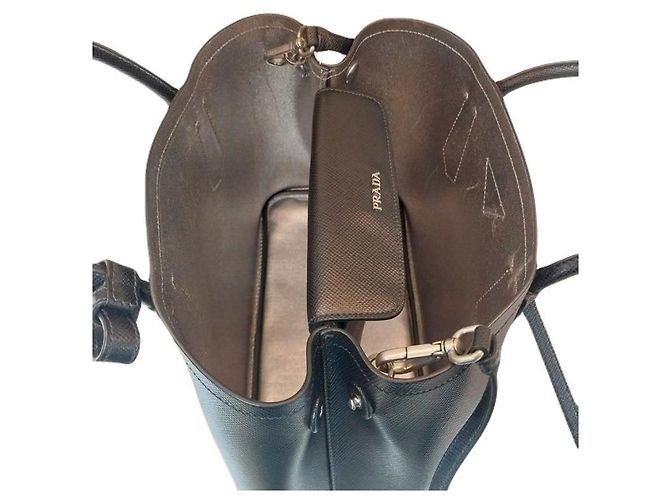 Prada Borsa Double Tote CUIR Saffiano Black con tracolla Nero - vista 3