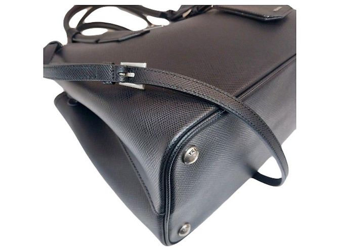 Prada Borsa Double Tote CUIR Saffiano Black con tracolla Nero - vista 6
