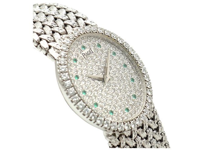 Piaget Tradition Vintage Damenuhr Extremely Oval Emerald Diamond White Gold Manuell Weiß - Ansicht 10