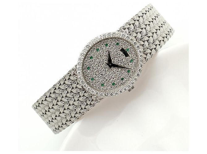 Piaget Tradition Vintage Damenuhr Extremely Oval Emerald Diamond White Gold Manuell Weiß - Ansicht 20