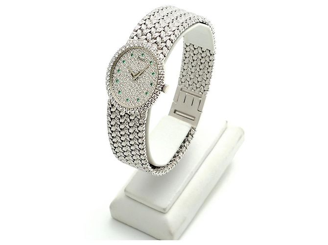 Piaget Tradition Vintage Damenuhr Extremely Oval Emerald Diamond White Gold Manuell Weiß - Ansicht 4