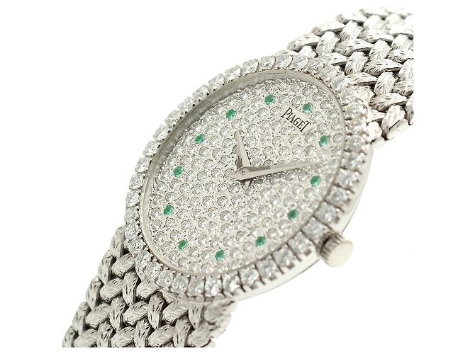 Piaget Tradition Vintage Damenuhr Extremely Oval Emerald Diamond White Gold Manuell Weiß - Ansicht 9