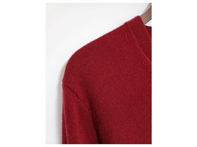 Comme Des Garcons Burgunderfarbener V-Ausschnitt Strickpullover für Herren mit Doppelpatch Rot - Ansicht 4