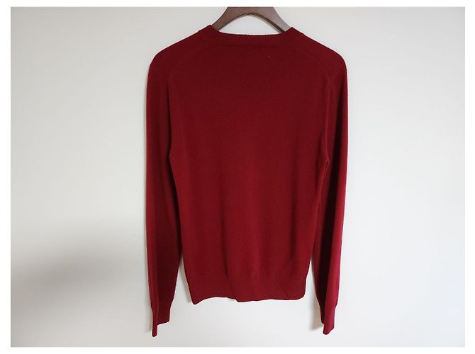 Comme Des Garcons Burgunderfarbener V-Ausschnitt Strickpullover für Herren mit Doppelpatch Rot - Ansicht 6