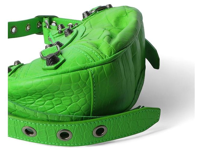 Balenciaga Le Caucase XS Borsa a Spalla in Coccodrillo Verde - vista 5