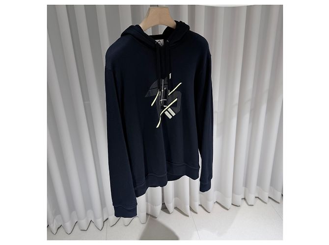 Hermès Felpa con cappuccio in cotone blu navy con patch rotondo - vista 3