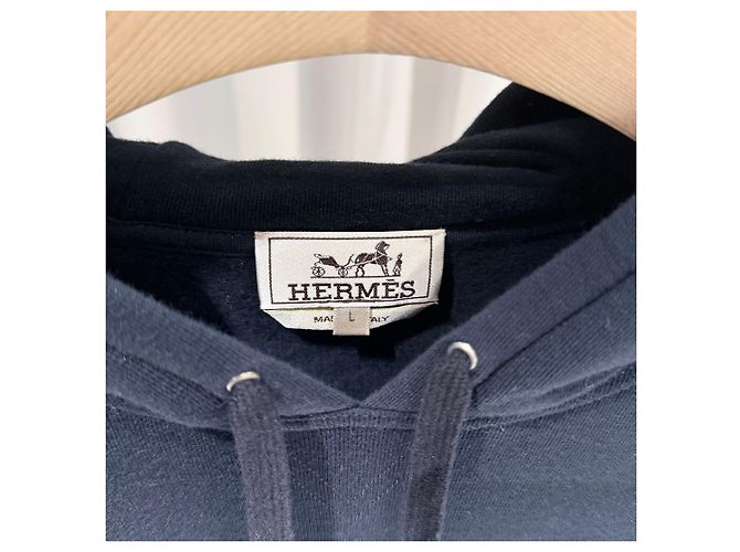 Hermès Felpa con cappuccio in cotone blu navy con patch rotondo - vista 4