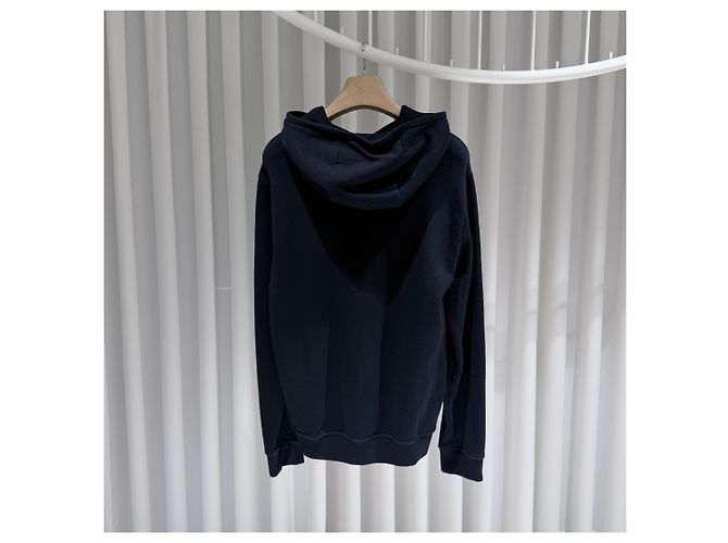 Hermès Felpa con cappuccio in cotone blu navy con patch rotondo - vista 5
