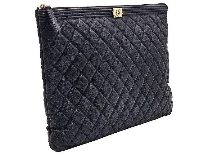 Chanel Pochette Large Boy en Métal Or Champagne Black Caviar Noir - vue 4
