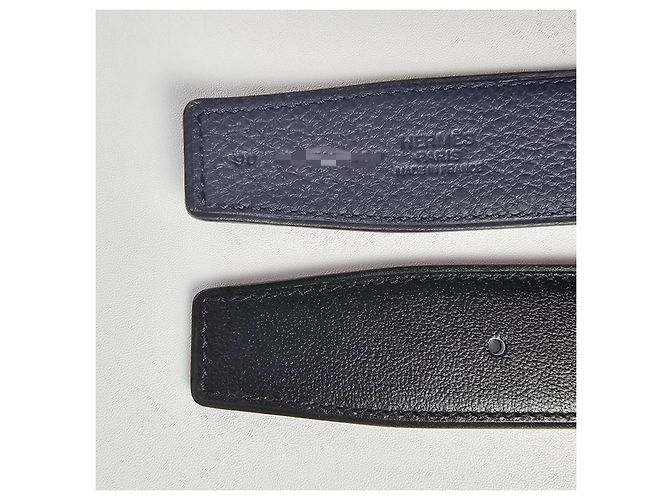 Hermès Reversible Leather Belt with Buckle Black Navy Silver Matte Blue - view 11