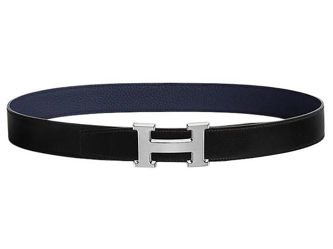 Hermès Reversible Leather Belt with Buckle Black Navy Silver Matte Blue - view 2