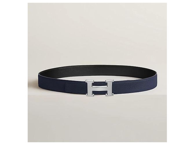 Hermès Reversible Leather Belt with Buckle Black Navy Silver Matte Blue - view 3