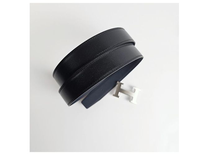 Hermès Reversible Leather Belt with Buckle Black Navy Silver Matte Blue - view 7
