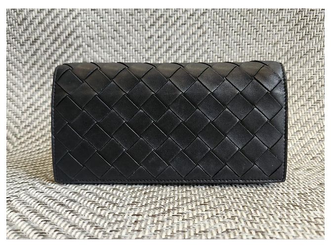 Bottega Veneta Portafoglio Long Flap Intrecciato Nero - vista 2