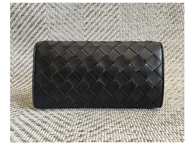 Bottega Veneta Portafoglio Long Flap Intrecciato Nero - vista 3