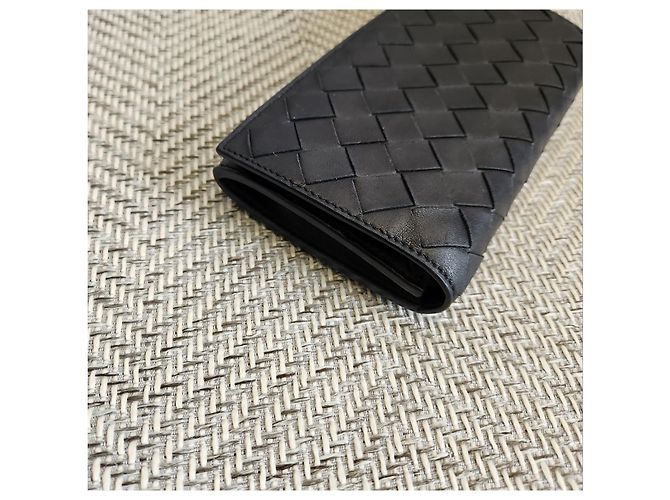 Bottega Veneta Portafoglio Long Flap Intrecciato Nero - vista 5