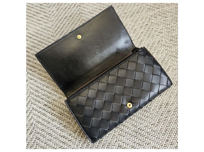 Bottega Veneta Portafoglio Long Flap Intrecciato Nero - vista 6