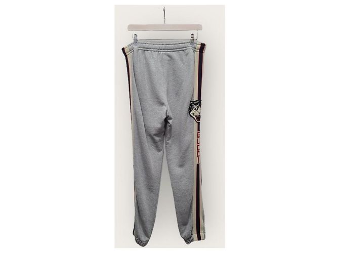 Gucci Pantaloni jogger in cotone feltro con ricamo tigre grigio Marrone - vista 2