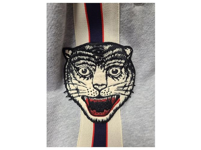 Gucci Pantaloni jogger in cotone feltro con ricamo tigre grigio Marrone - vista 4
