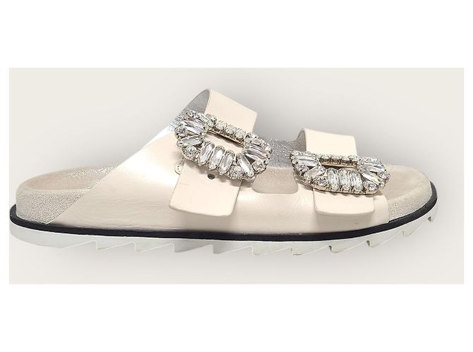 Roger Vivier Sandali Slide Bianchi Viv' Strass Buckle Slide Sandals Slippers Bianco - vista 2