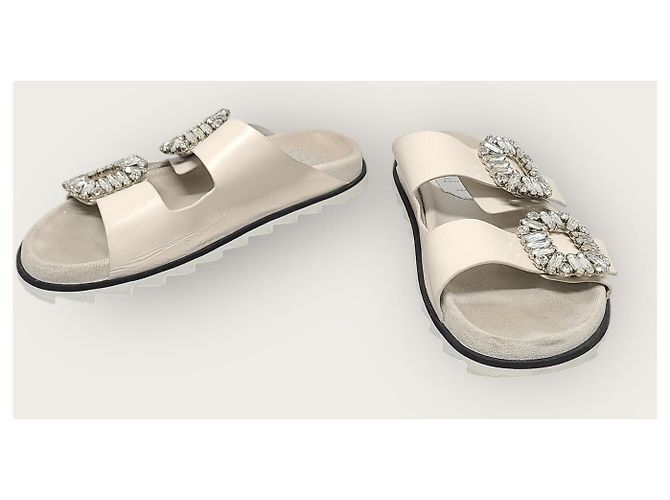 Roger Vivier Sandali Slide Bianchi Viv' Strass Buckle Slide Sandals Slippers Bianco - vista 3