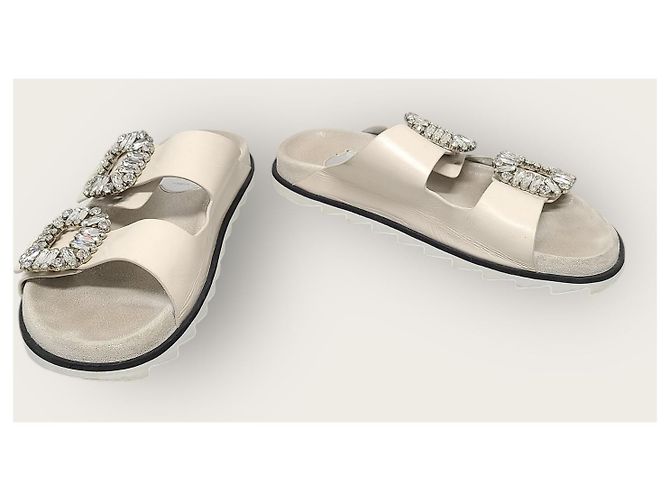 Roger Vivier Sandali Slide Bianchi Viv' Strass Buckle Slide Sandals Slippers Bianco - vista 4