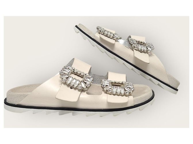 Roger Vivier Sandali Slide Bianchi Viv' Strass Buckle Slide Sandals Slippers Bianco - vista 5