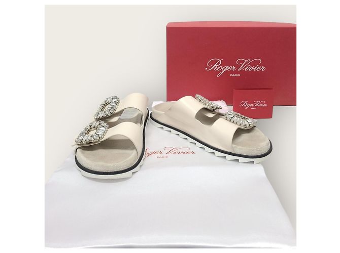 Roger Vivier Sandali Slide Bianchi Viv' Strass Buckle Slide Sandals Slippers Bianco - vista 8