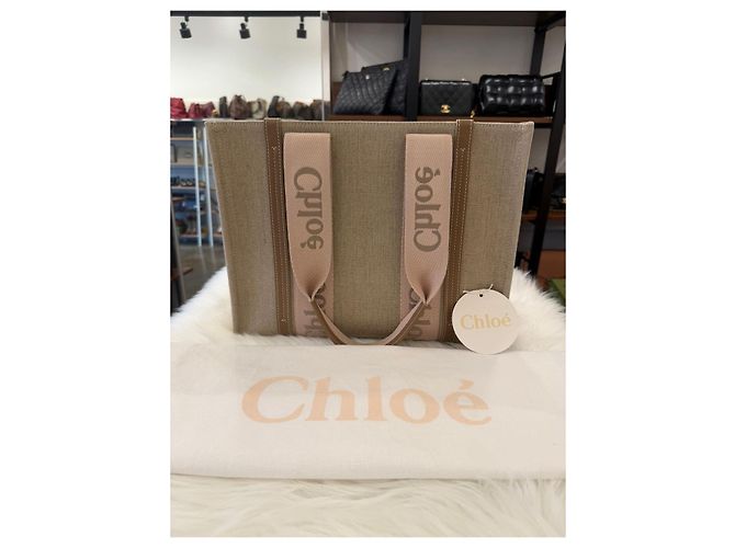 Chloé Borsa Tote Woody Medium Beige Marrone - vista 4