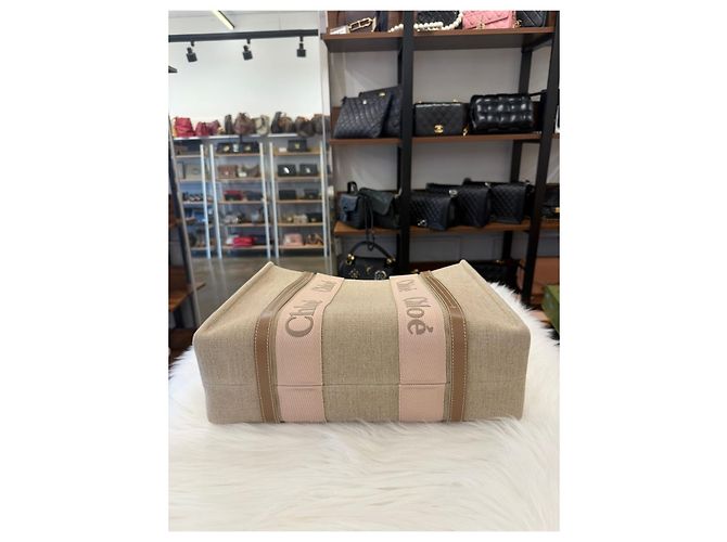 Chloé Borsa Tote Woody Medium Beige Marrone - vista 9