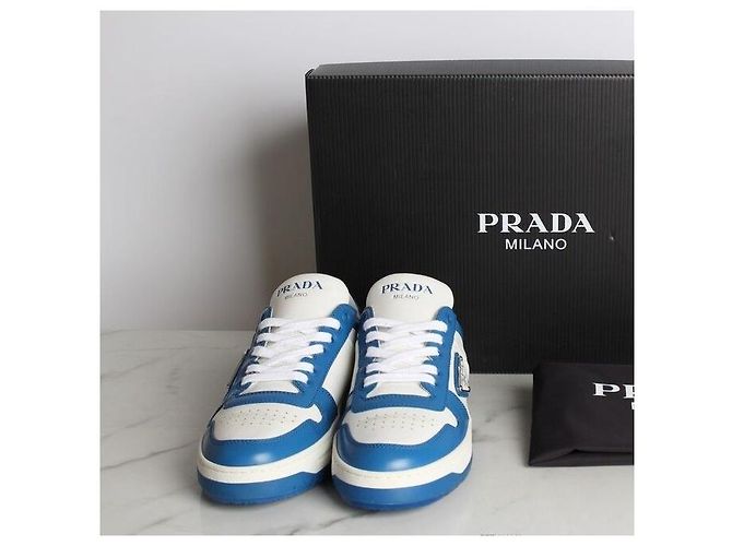 Prada Downtown Leder-Sneaker Blau - Ansicht 2