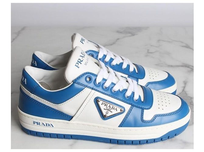Prada Downtown Leder-Sneaker Blau - Ansicht 4