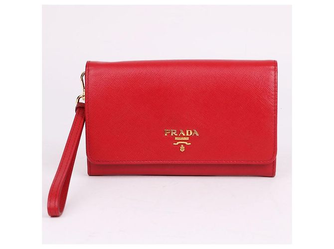 Prada Carteira Saffiano com alça vermelha - vista 2