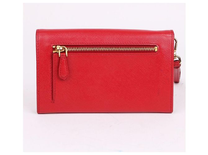 Prada Carteira Saffiano com alça vermelha - vista 5
