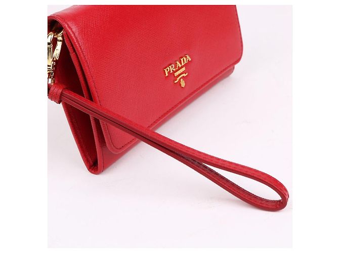Prada Carteira Saffiano com alça vermelha - vista 6