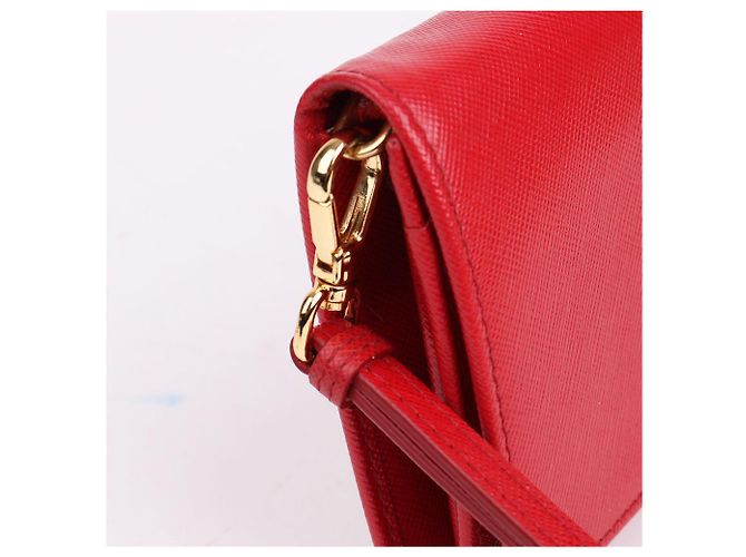 Prada Carteira Saffiano com alça vermelha - vista 7