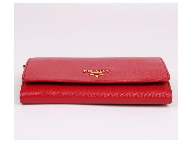 Prada Carteira Saffiano com alça vermelha - vista 8