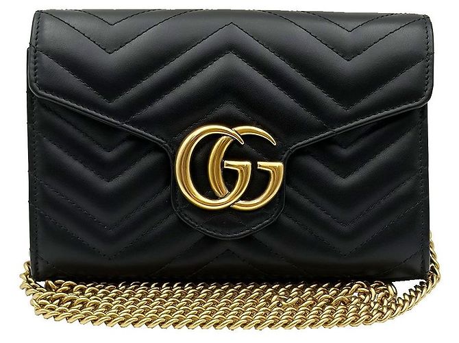 Gucci Mini borsa a tracolla con catena Black Matelassé GG Marmont Nero - vista 2